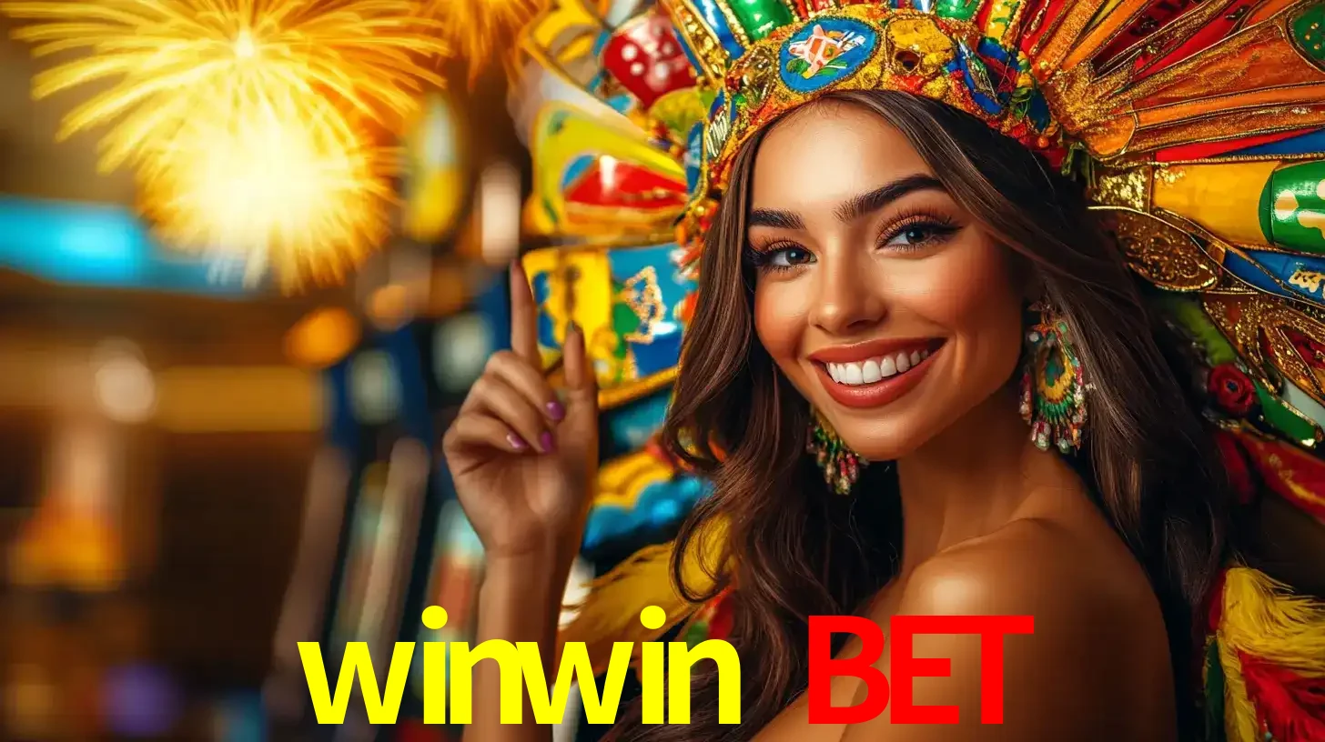 Mulher sorridente com um cocar de carnaval vibrante e colorido, celebrando uma grande vitória nos jogos do cassino winwin bet com fogos de artifício ao fundo.